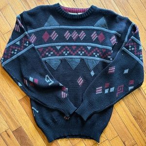 Vintage 90s Sweater Colorful Honeywell Todd Size Medium Acrylic Leather